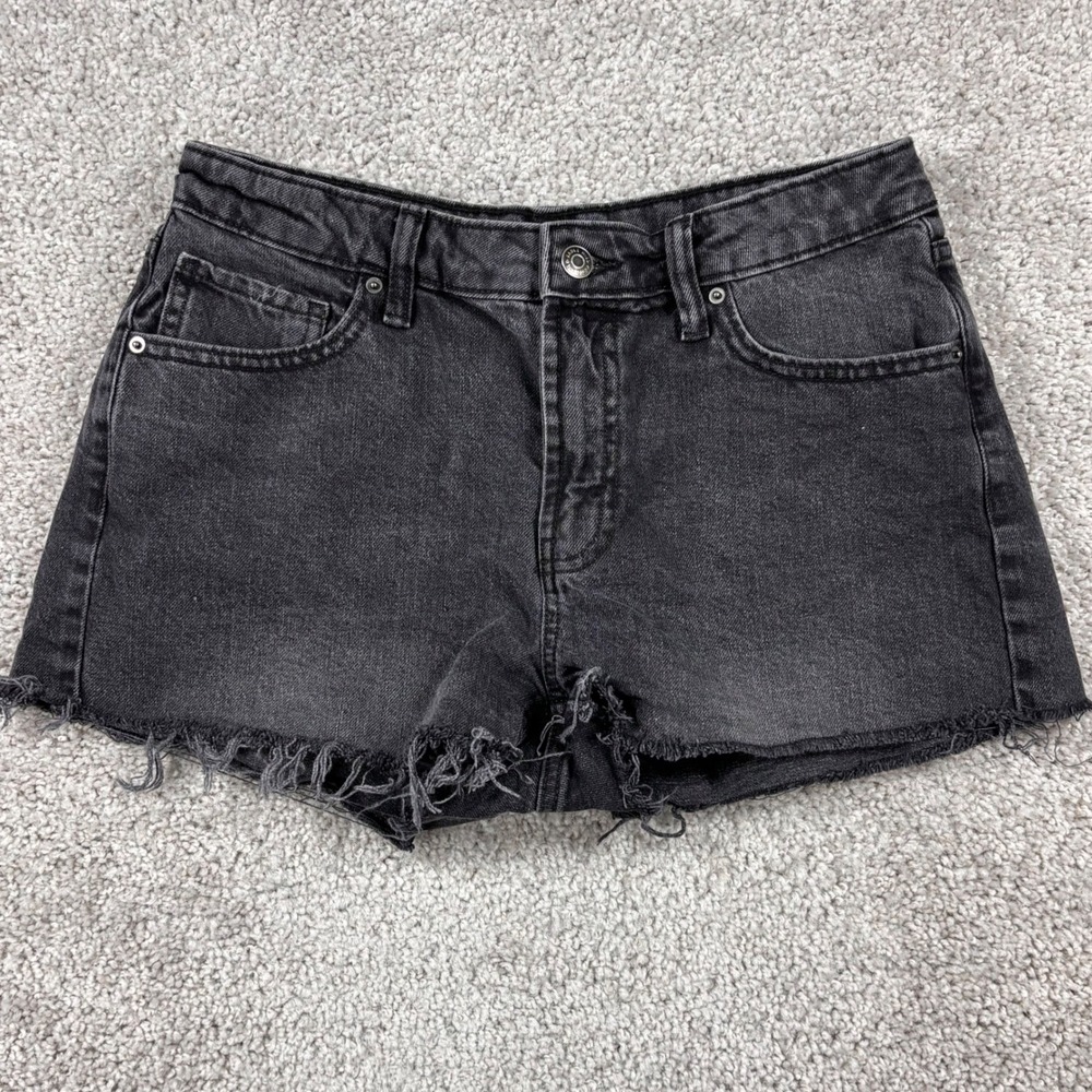 Wild Fable Womens Black Acid Wash Low Rise Denim Shorts‎ Size 6 Frayed Raw Hem